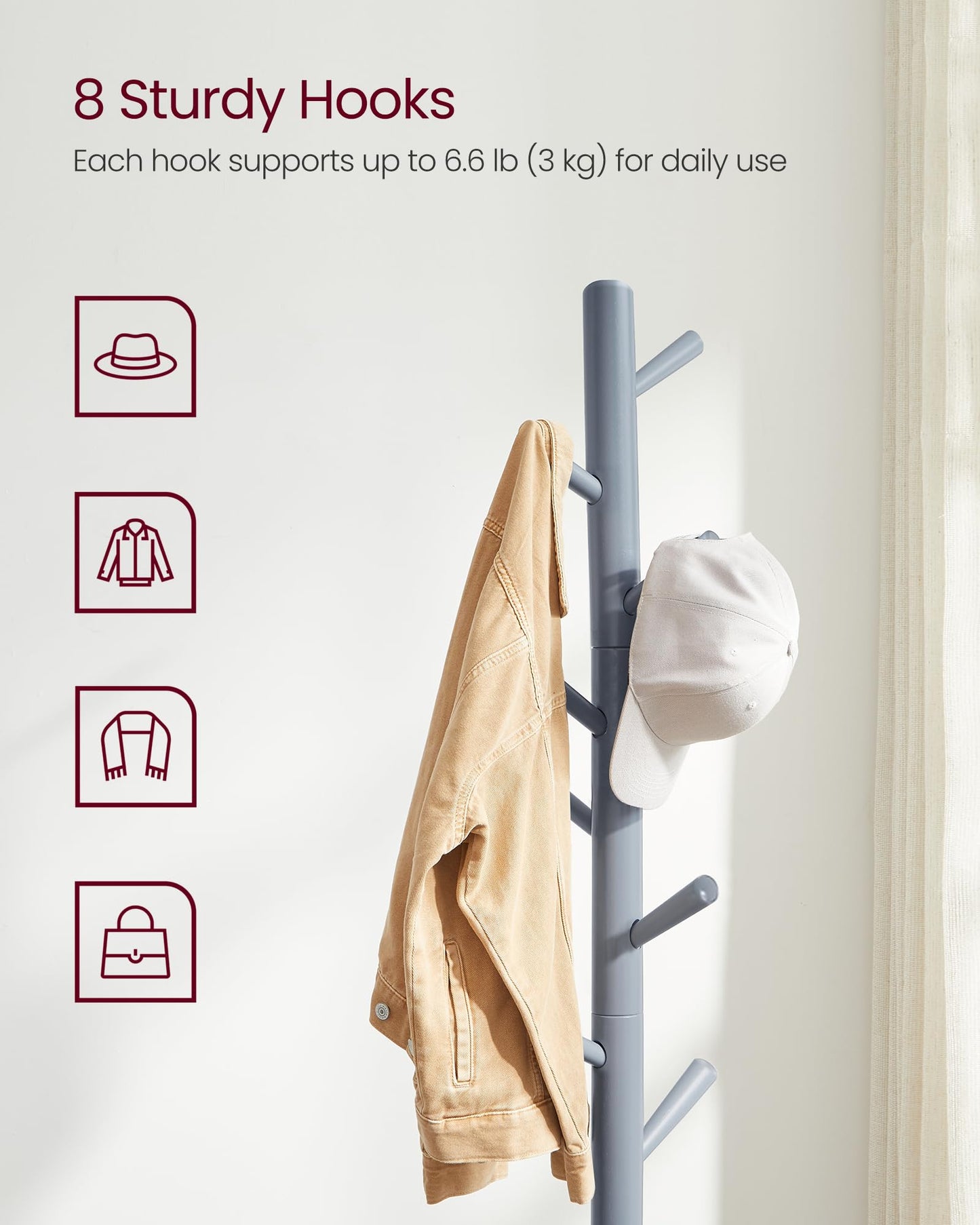 VASAGLE Solid Wood Coat Rack