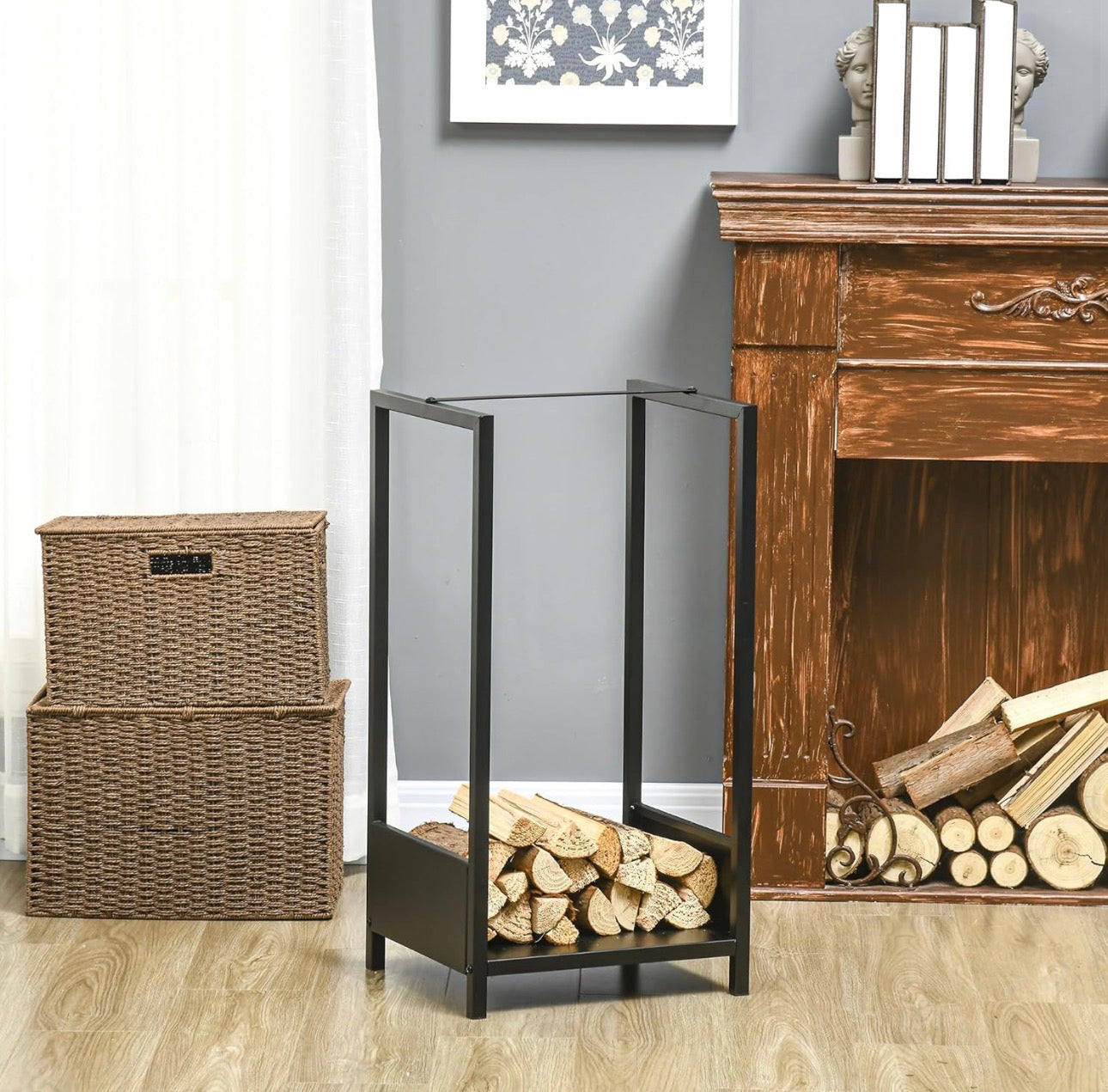 Outsunny Black Steel Firewood Rack