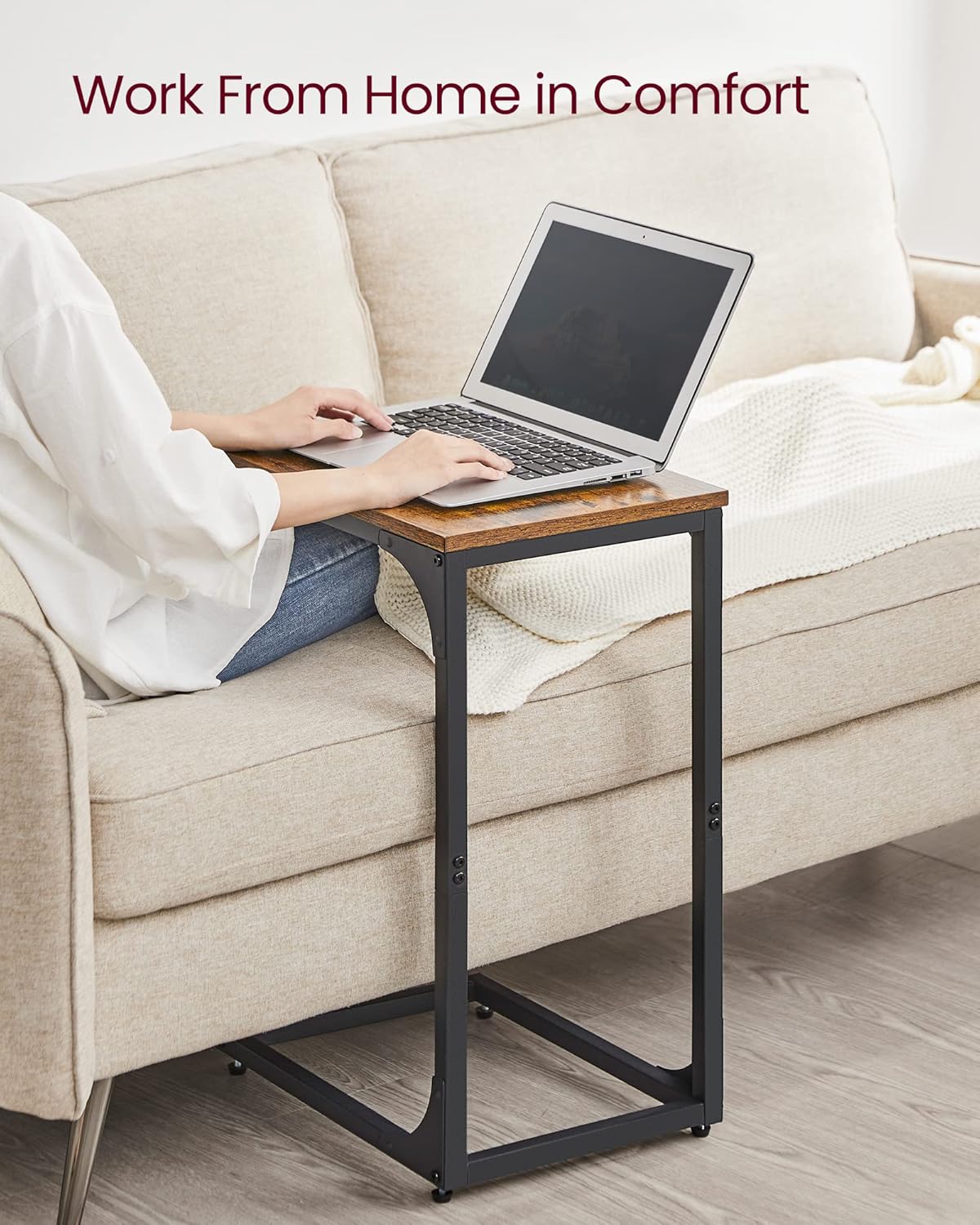 VASAGLE Set of 2 C-Shaped Side Tables – Rustic Brown + Black