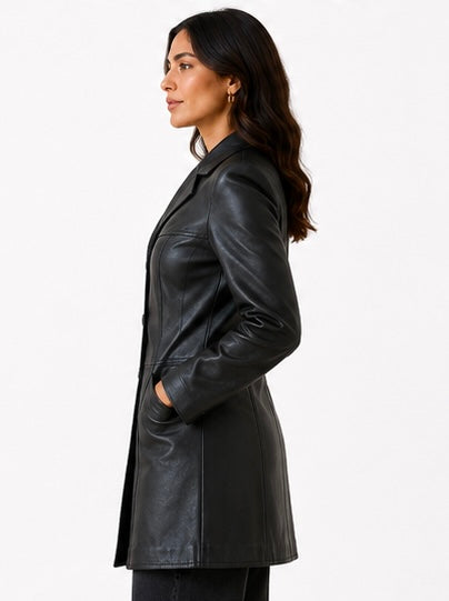 Women’s Long Leather Coat – Size 2XS