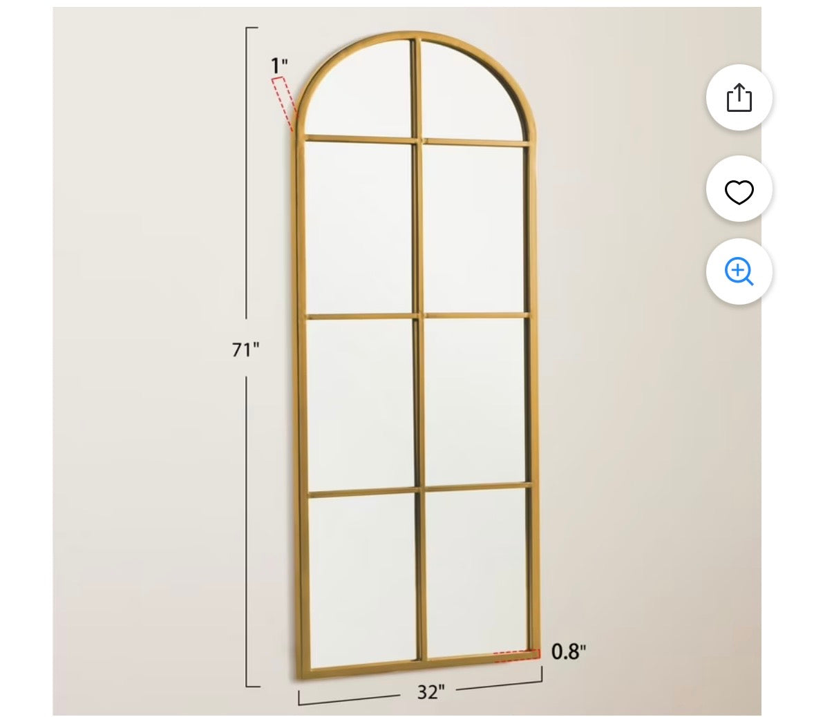Arched Full-Length Metal Framed Mirror