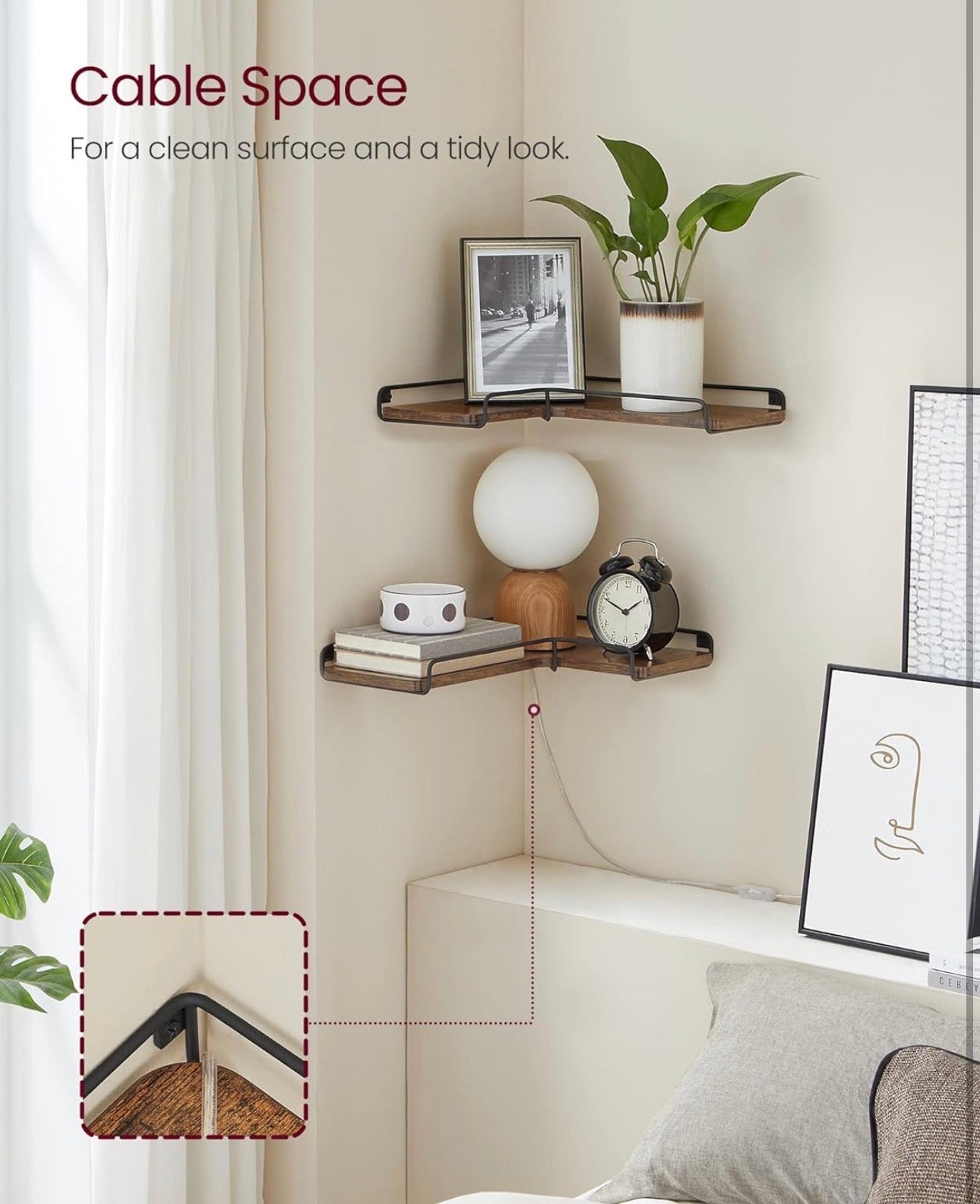 VASAGLE 2-Piece Corner Floating Wall Shelf Set