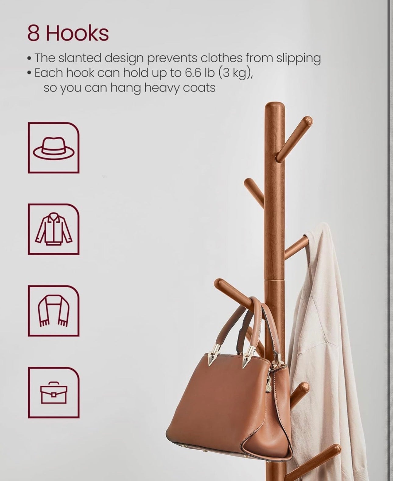 VASAGLE Solid Wood Standing Coat Rack