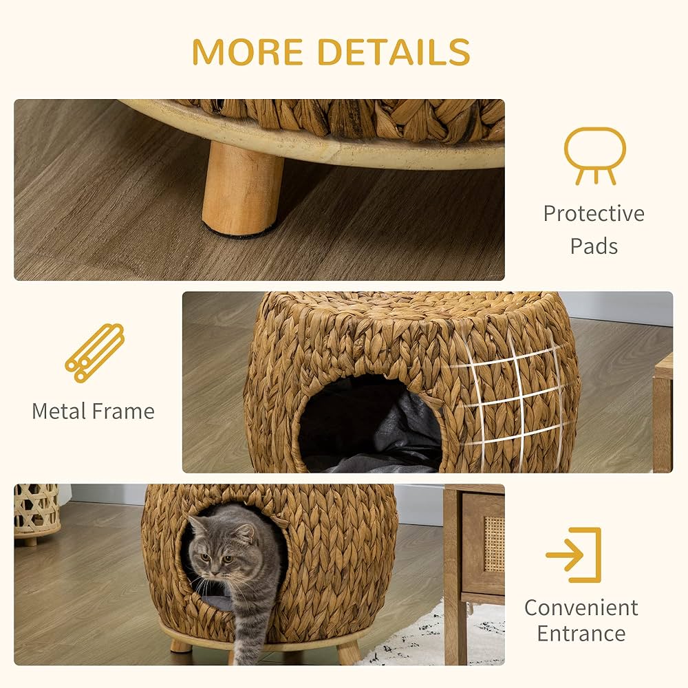 PawHut Wicker Cat House & Elevated Bed