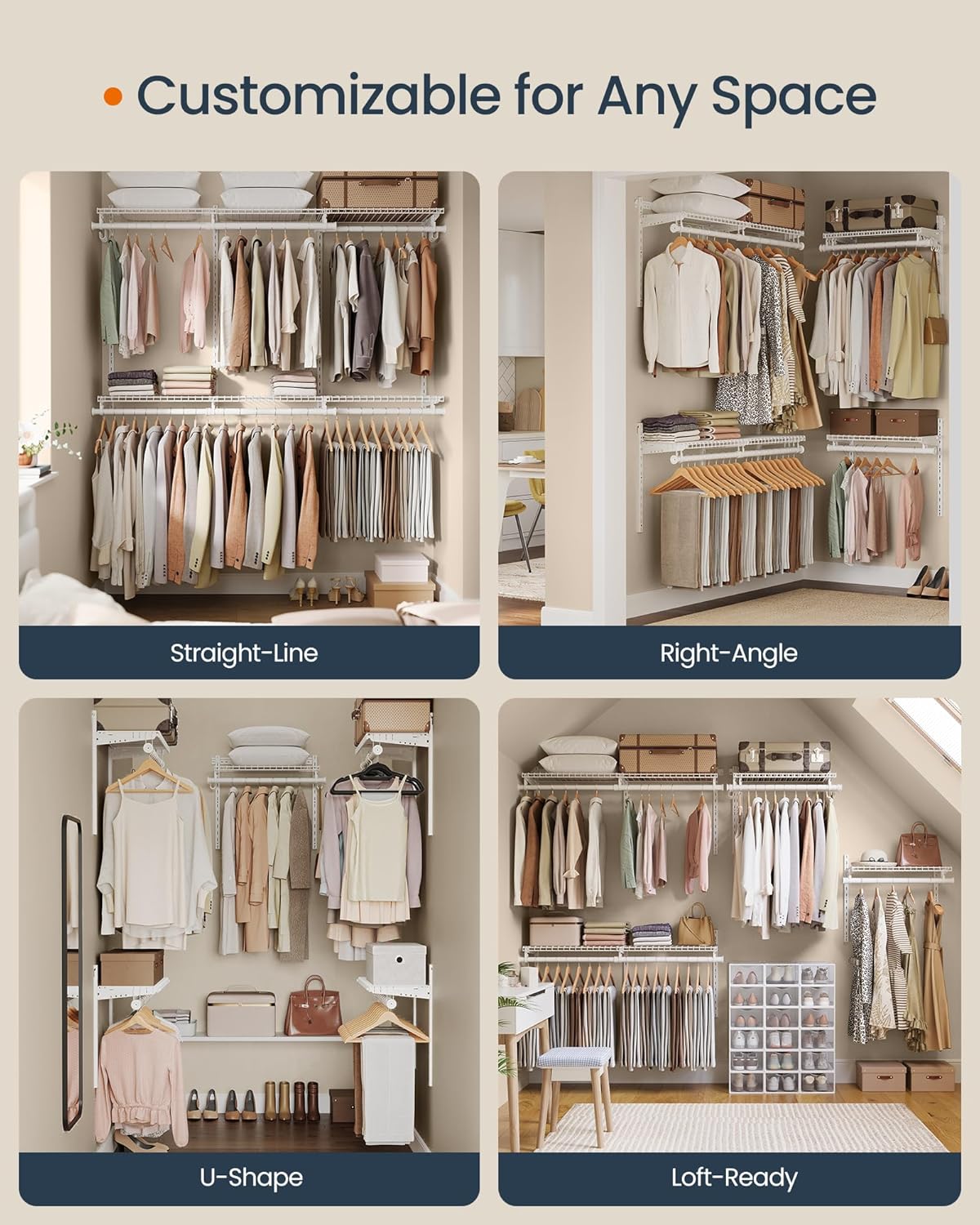 SONGMICS HOME Adjustable Closet System – Cloud White