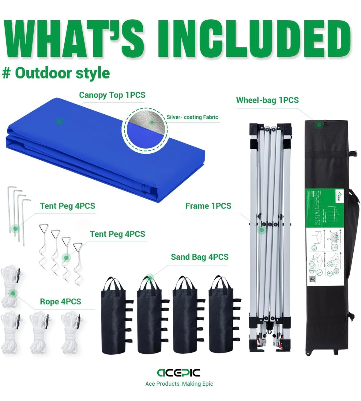 NEW – Acepic 10’ x 10’ Blue Pop-Up Canopy Tent with Carry Bag – Waterproof & UV Protection