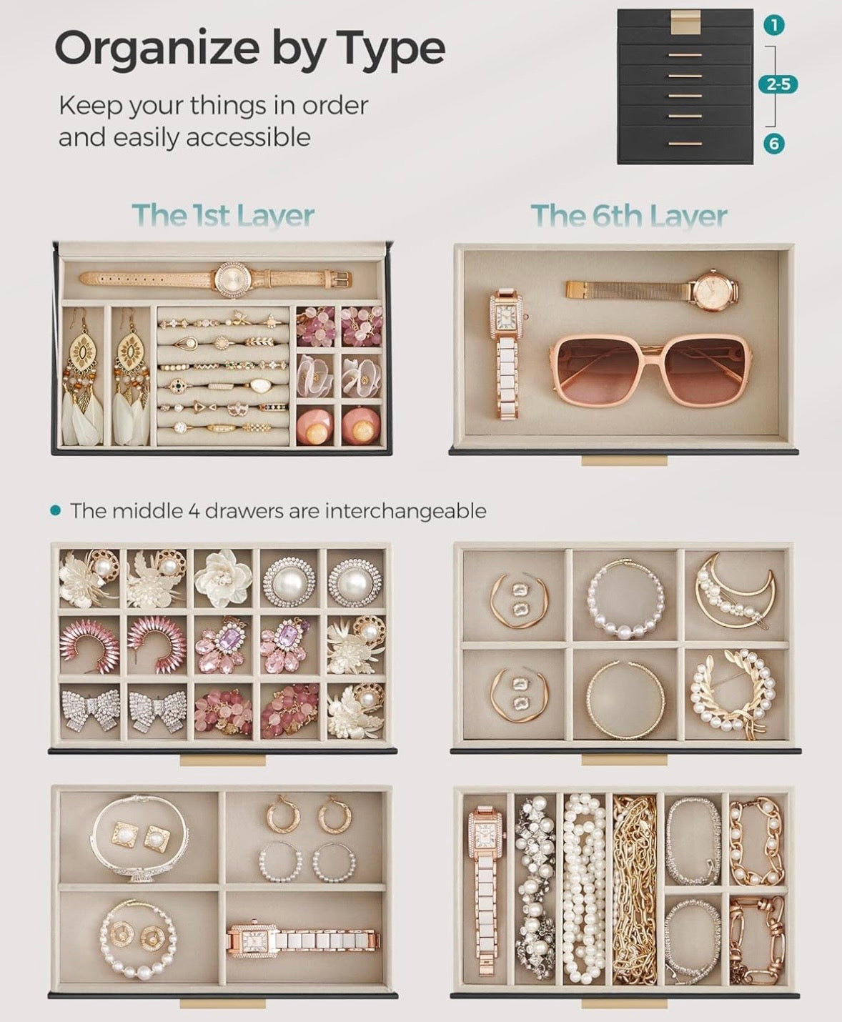 SONGMICS 6-Layer Jewelry Box Organizer
