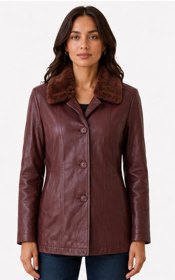 Women’s Leather Jacket with Faux Fur Collar