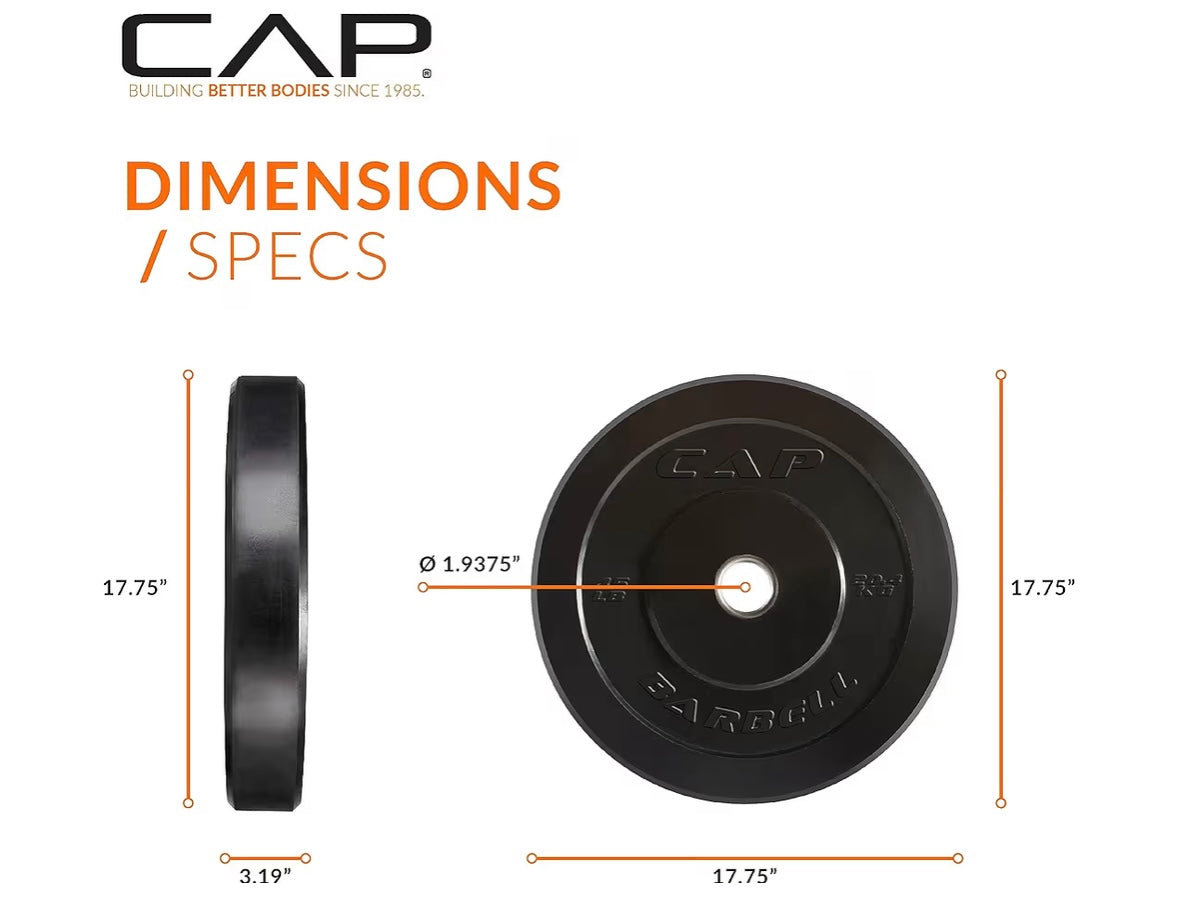 🏷️ CAP Barbell 45 lb Olympic Bumper Plate — Rubber-Coated Cast Iron Weight Plate (Black)