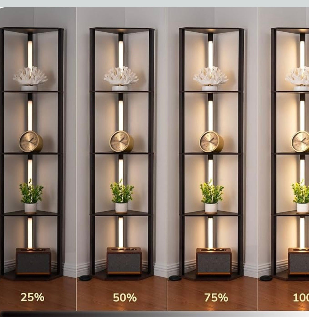 Modern LED Corner Floor Lamp with 4-Tier Shelves
