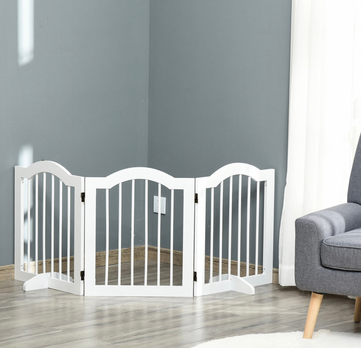 Foldable Freestanding Pet Gate – Wooden Indoor Dog Barrier with Supports & Space-Saving Design