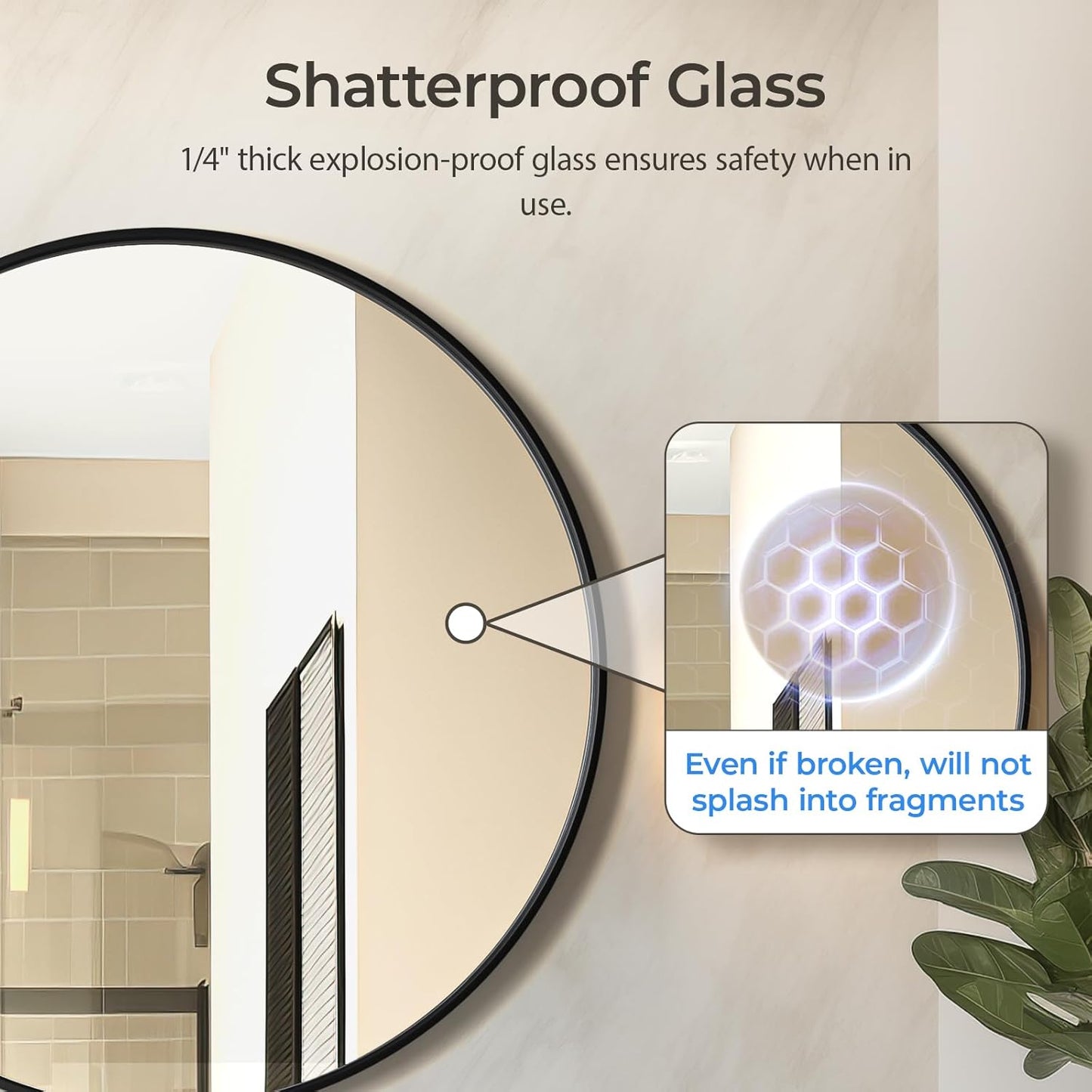 USHOWER 30” Round Wall Mirror – Black Frame