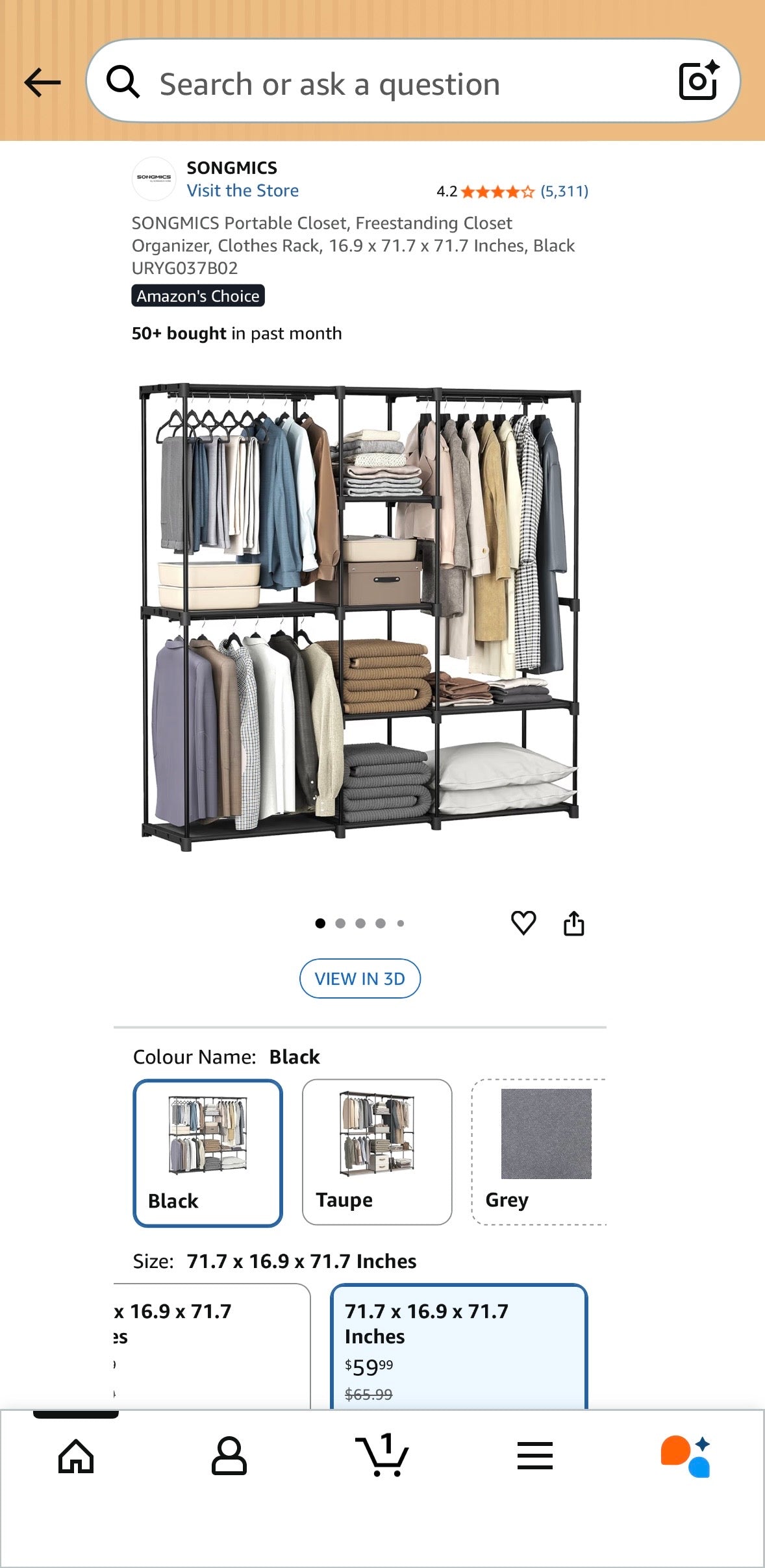 SONGMICS Portable Closet Organizer with Shelves – Black