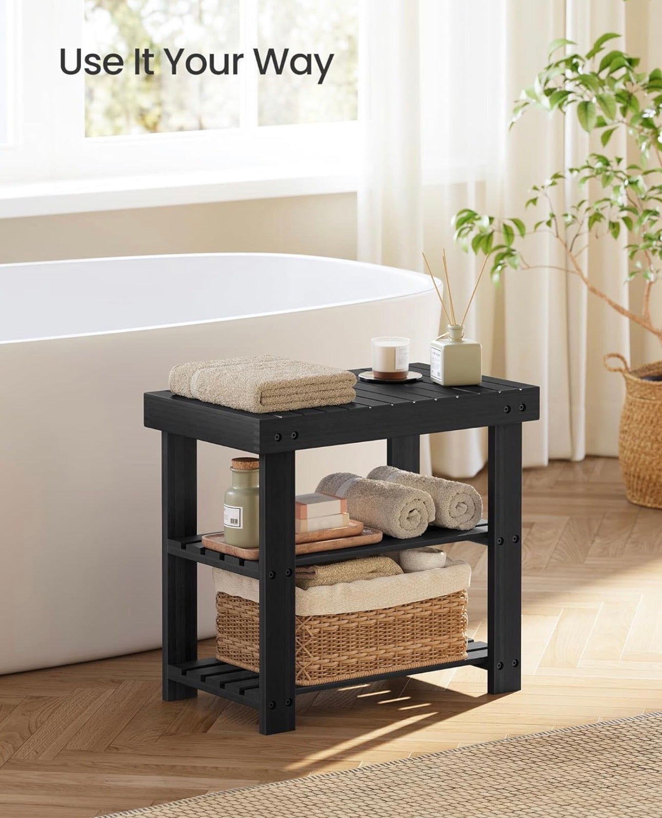 SONGMICS Bamboo Shoe Rack Bench