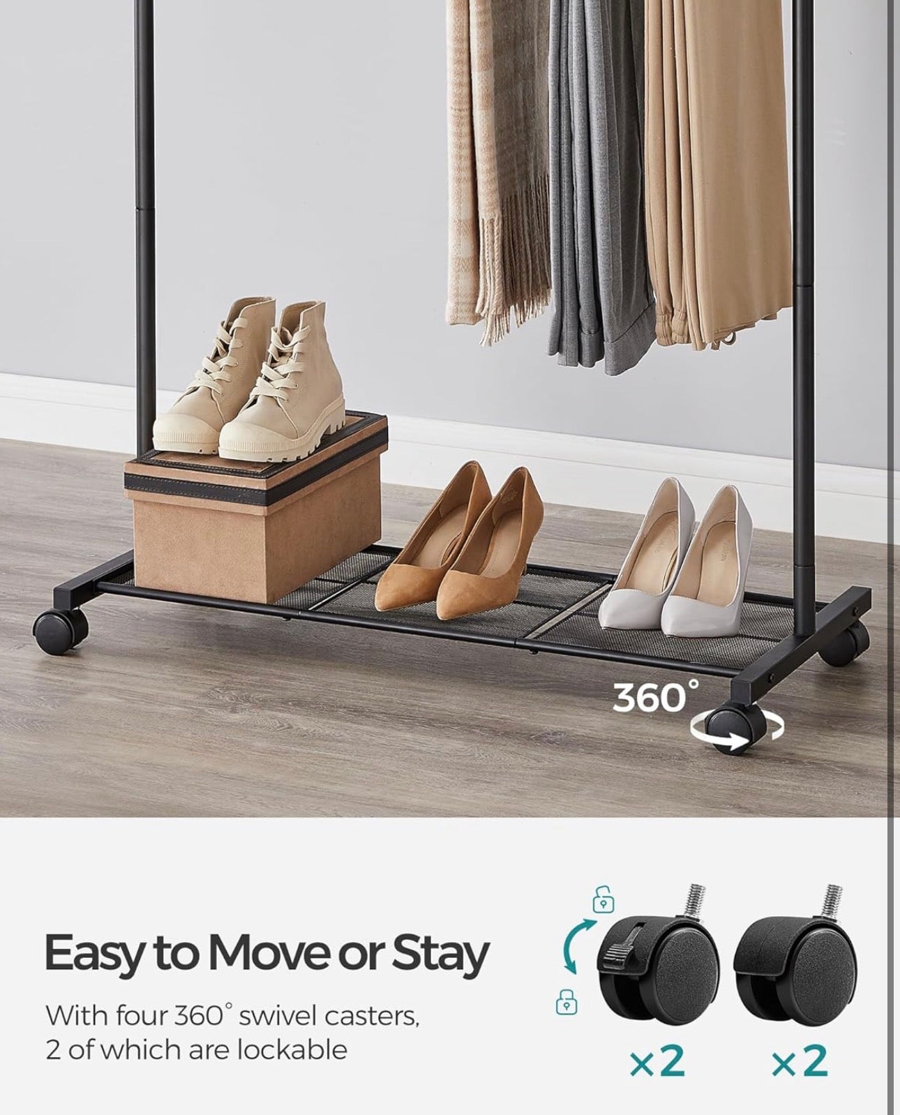 SONGMICS Adjustable Double Clothing Rack with Bottom Shelf