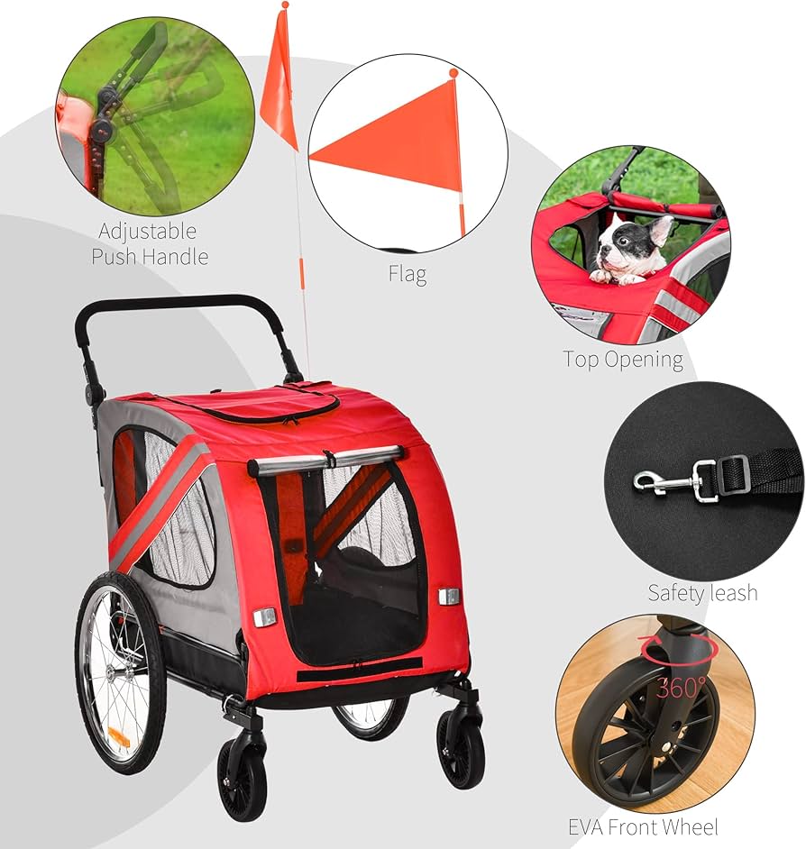 Aosom 2-in-1 Pet Bike Trailer & Stroller
