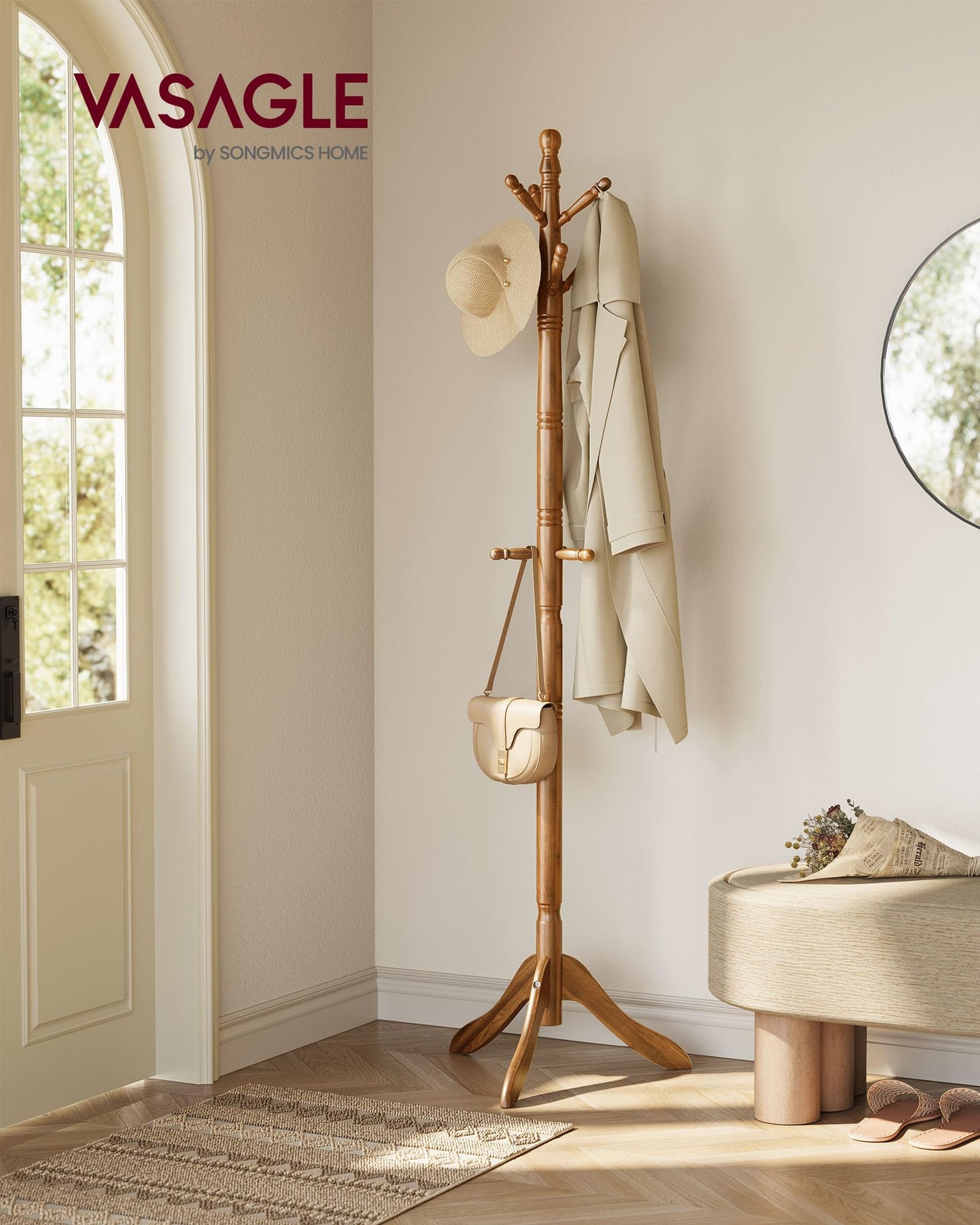 VASAGLE Solid Wood Freestanding Coat Rack