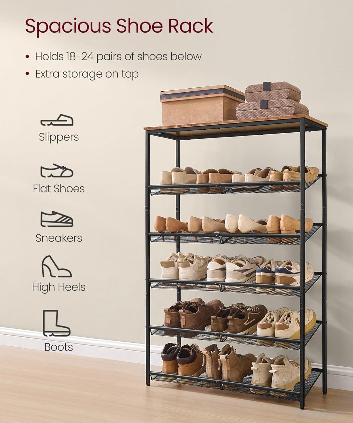 6-Tier Industrial Shoe Rack