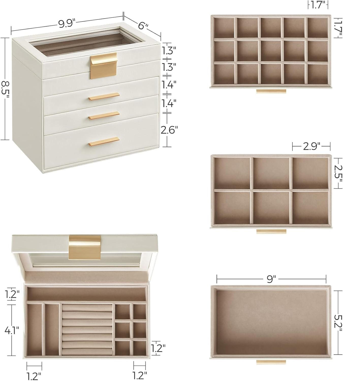 SONGMICS GISELLA Jewelry Box – Cloud White & Gold