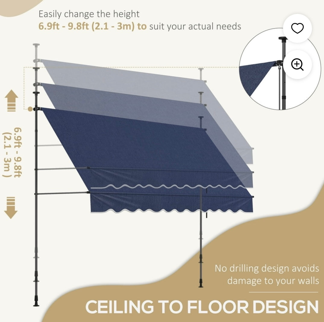 Outsunny Freestanding Retractable Awning – Adjustable Tilt & Height | UV Protection | Aluminum & Steel Frame