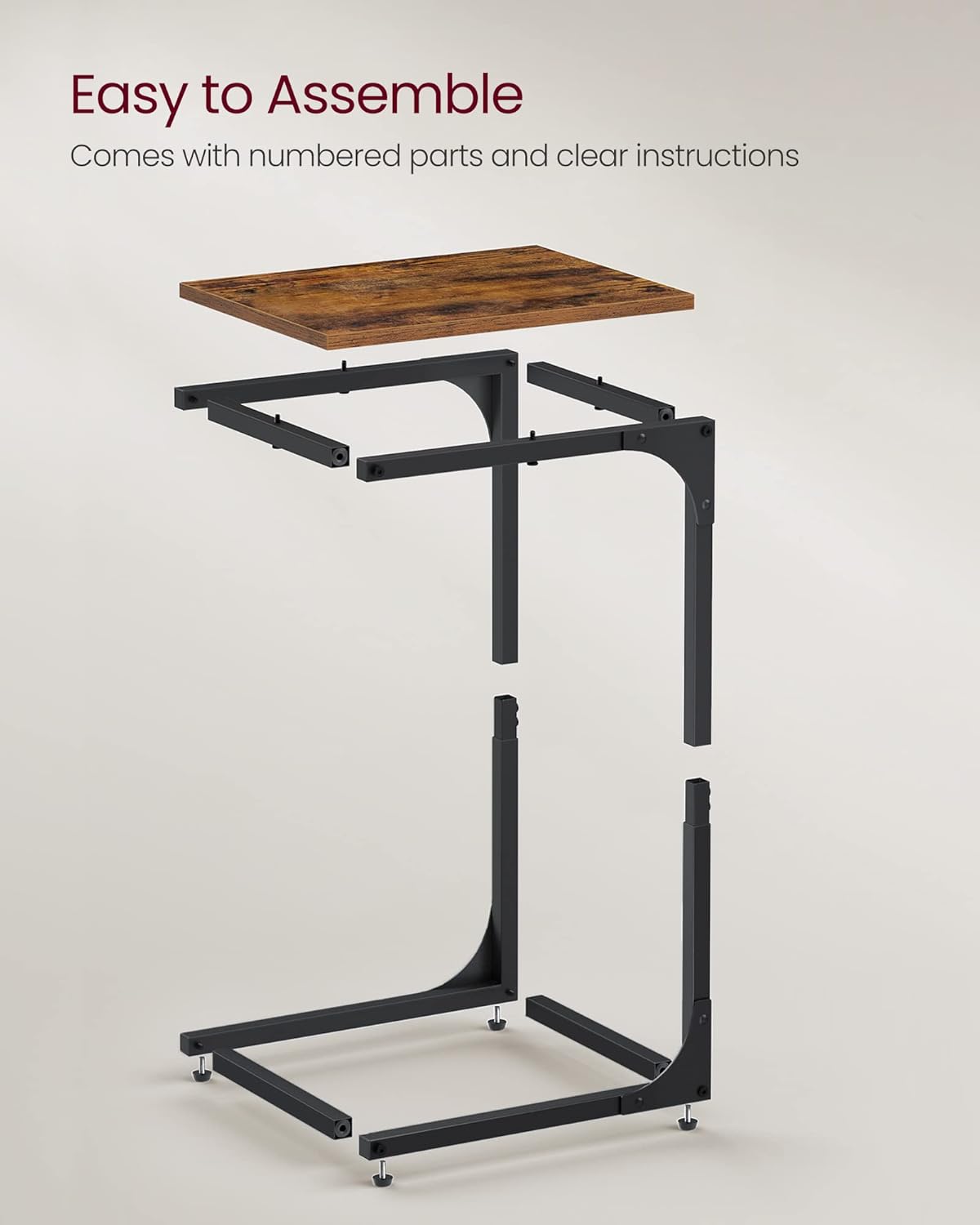 VASAGLE Set of 2 C-Shaped Side Tables – Rustic Brown + Black