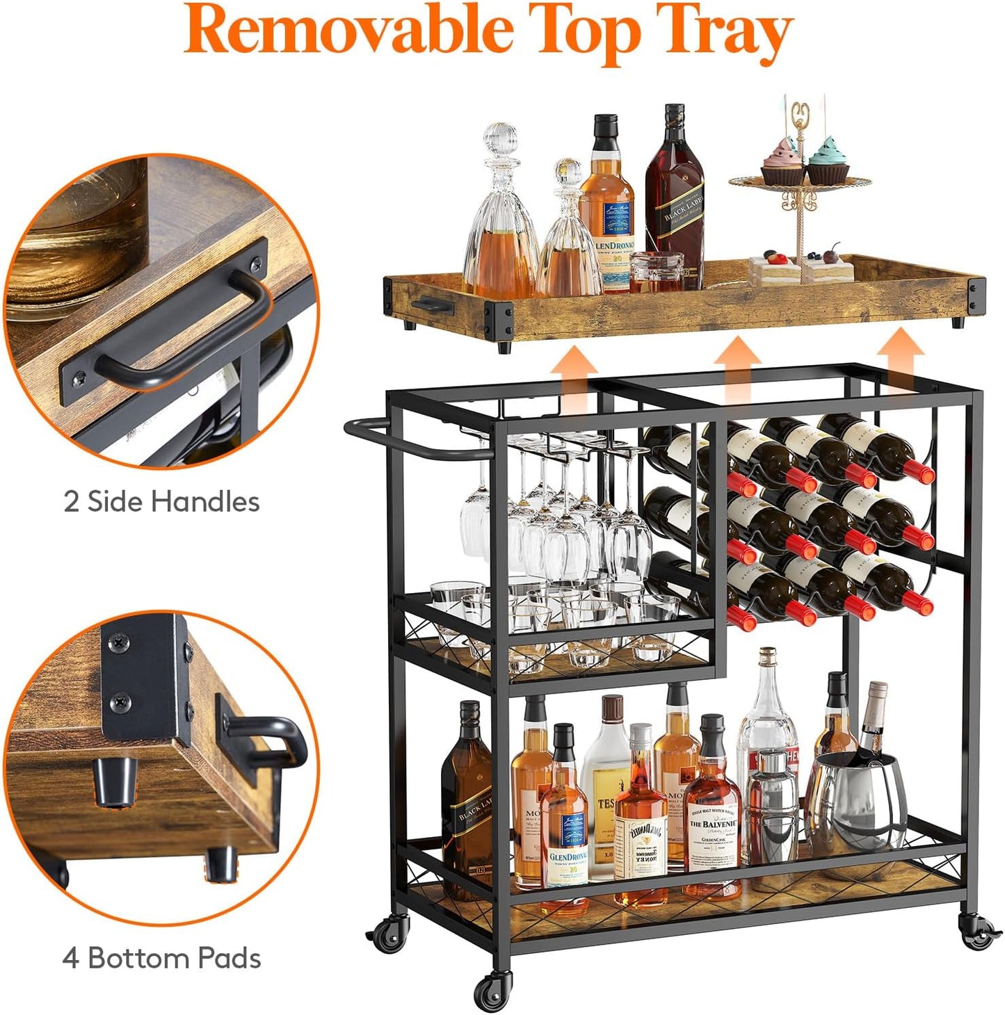 Lifewit Rustic Bar Cart with Wine Rack