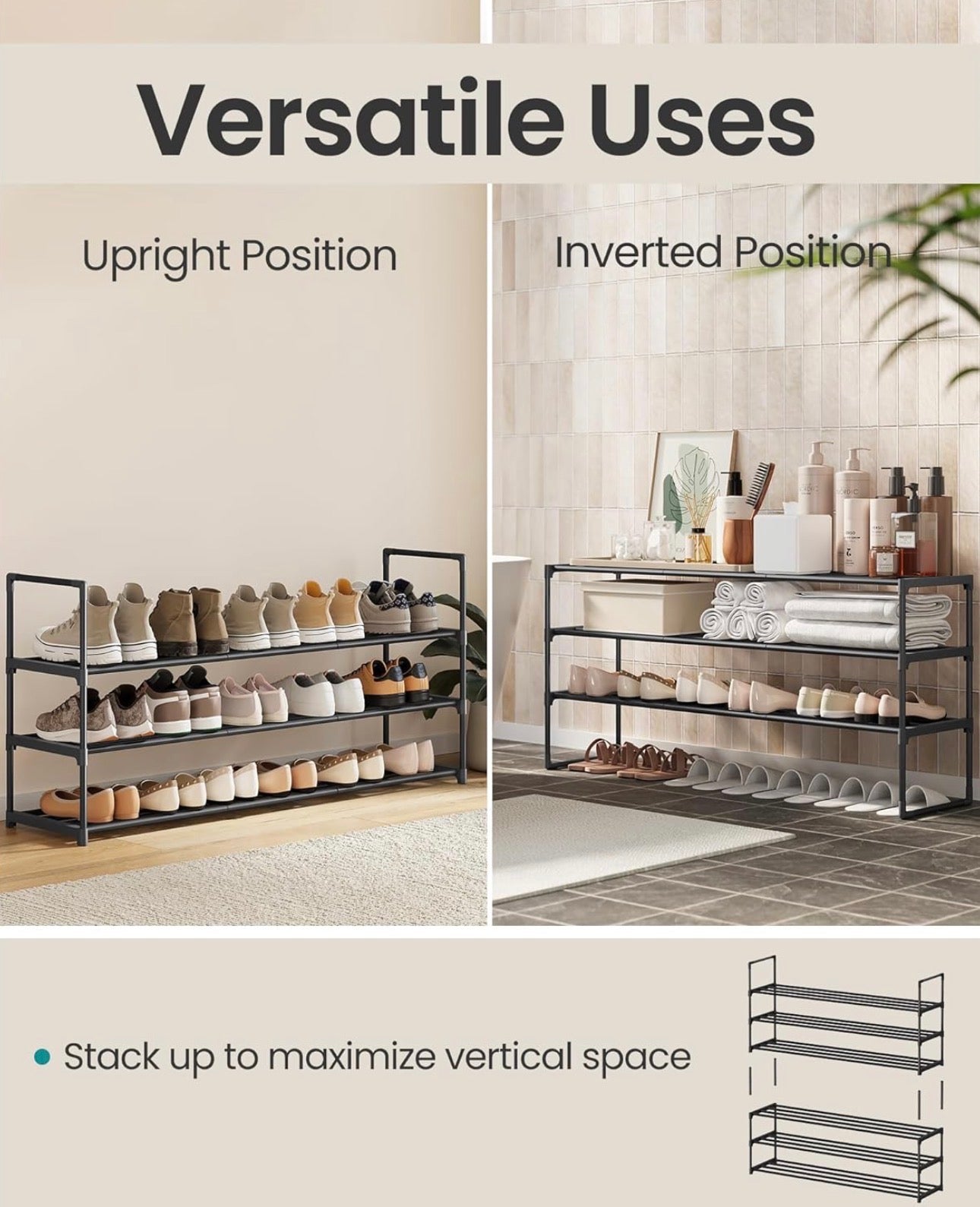 SONGMICS 3-Tier Expandable Metal Shoe Rack
