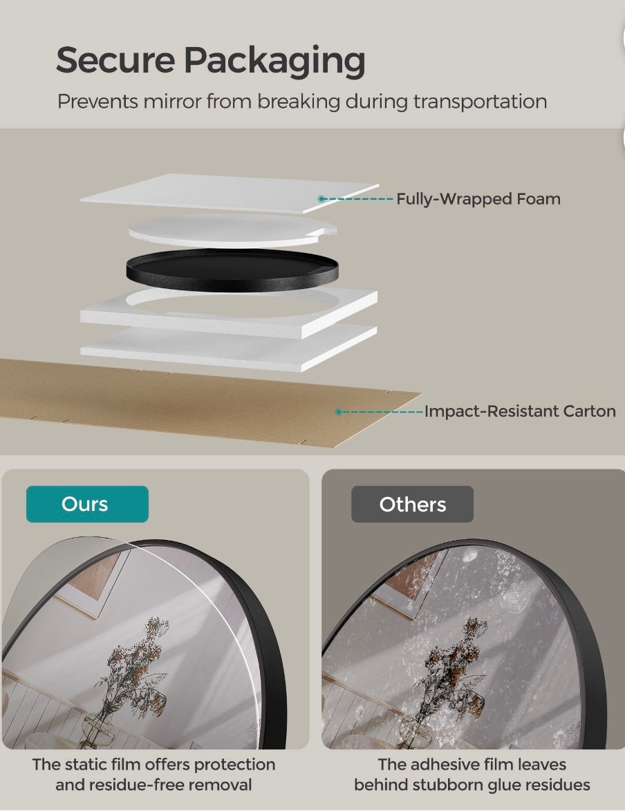 24” Round Wall Mirror – Ink Black | Premium Aluminum Frame