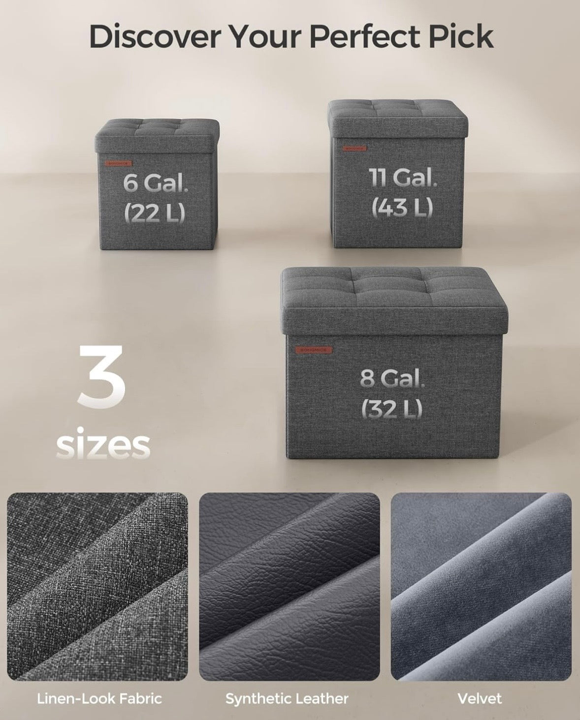 SONGMICS Foldable Storage Ottoman Cube – Dark Gray
