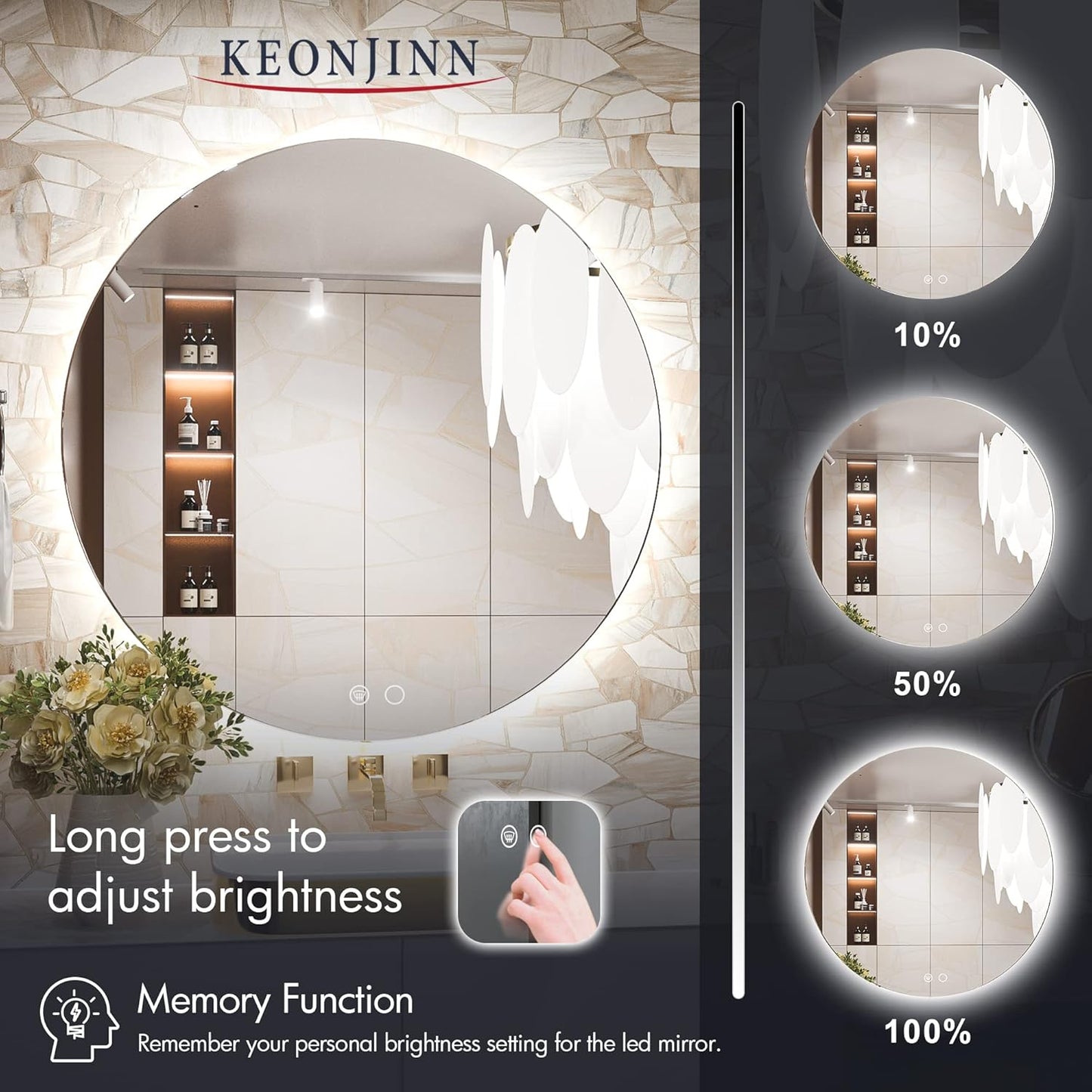 Keonjinn 32” Round LED Bathroom Mirror