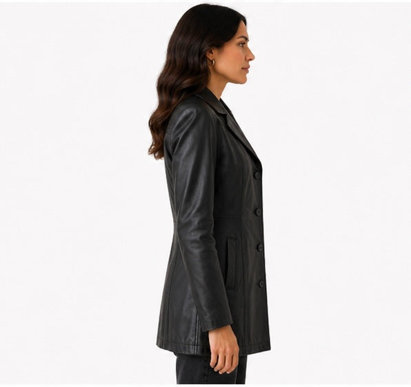 Women’s Mid-Length Leather Jacket – Size XS
