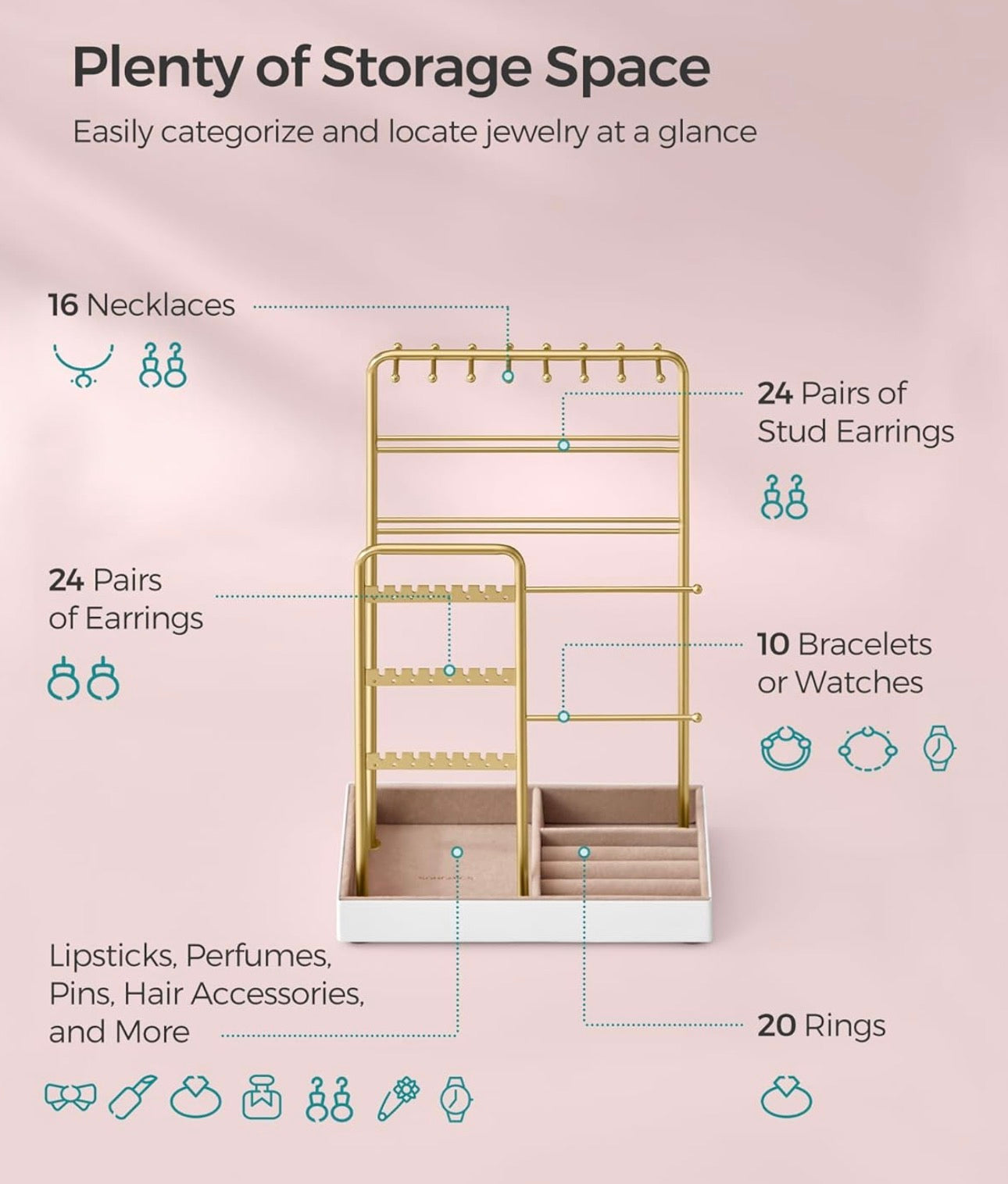 SONGMICS Gold Metal Jewelry Stand