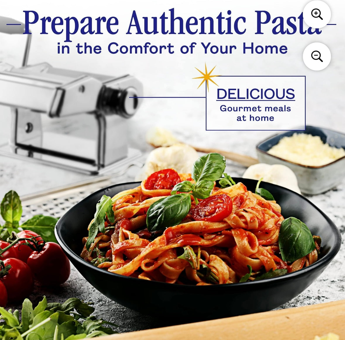 Nuvantee Stainless Steel Pasta Maker – Adjustable 7-Setting Roller | Manual Hand Crank | Silver