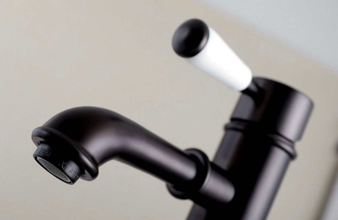 NEW – Kingston Brass Single Hole Bathroom Faucet – Porcelain Lever Handle