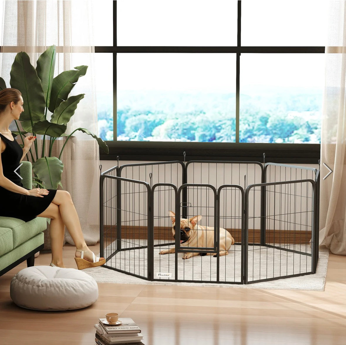 PawHut 8-Panel Foldable Pet Playpen – Indoor/Outdoor Metal Dog Fence with Door & Ground Stakes