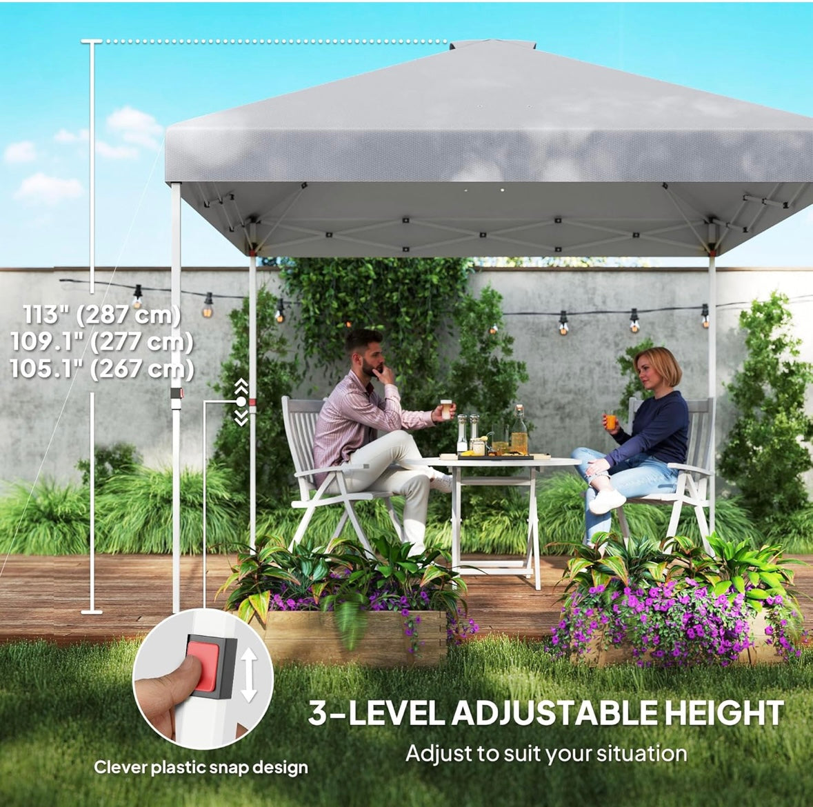 Outsunny 10×10 ft Pop-Up Gazebo Tent — Adjustable Height, UV-Resistant Canopy with Storage Sidewall (Light Grey)