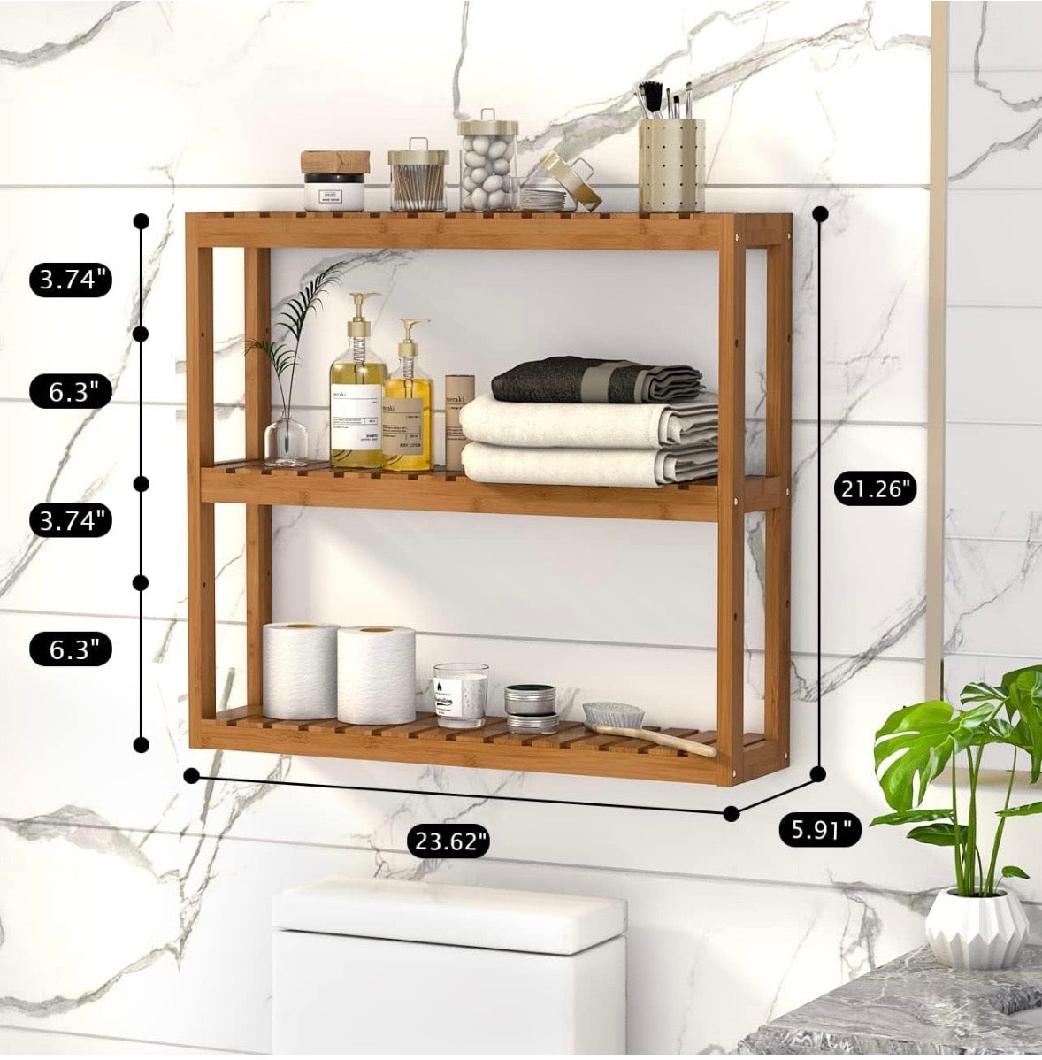 Domax 3-Tier Adjustable Bamboo Wall Shelf