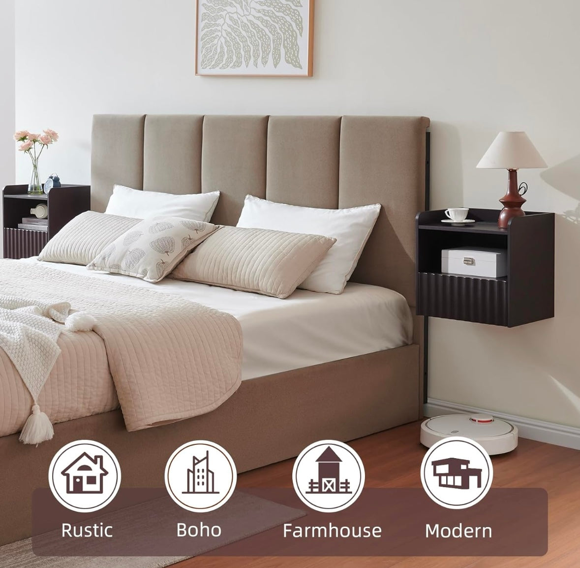 BuildHom Floating Wall-Mounted Nightstands – Espresso Finish (Set of 2)