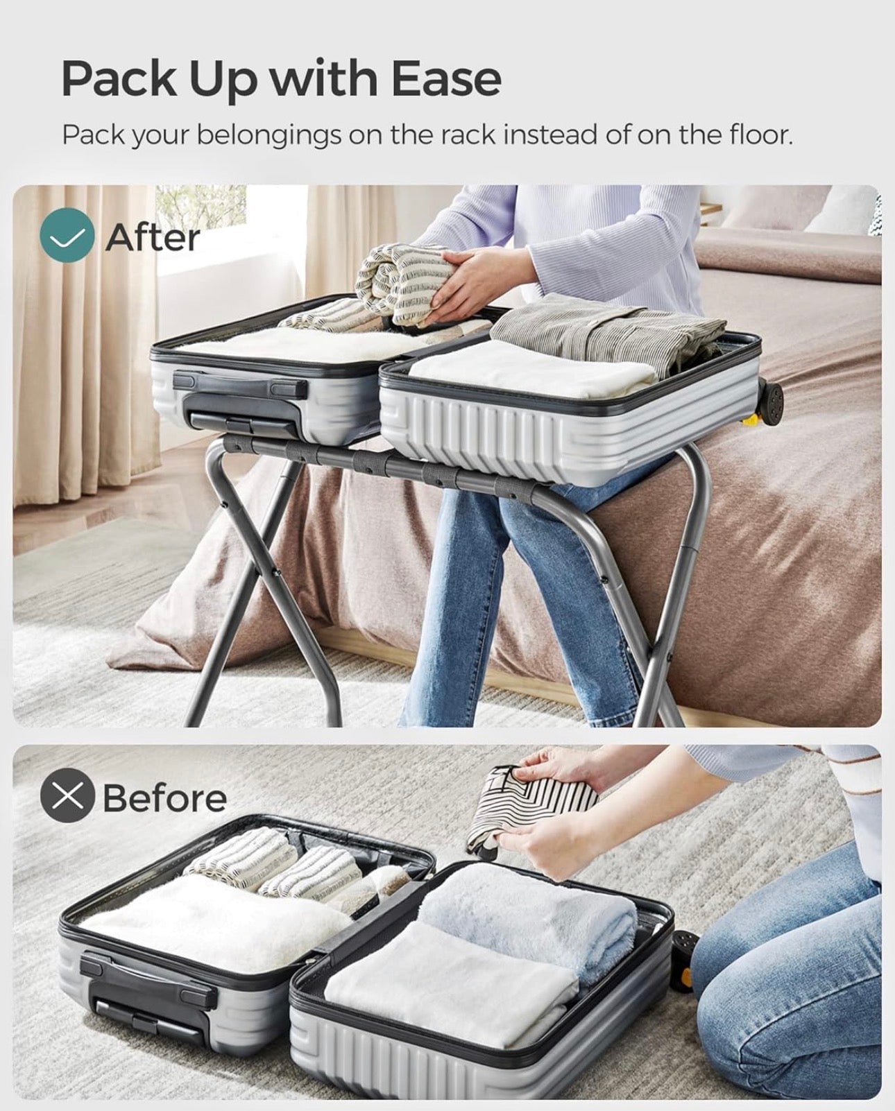 SONGMICS Foldable Steel Luggage Rack