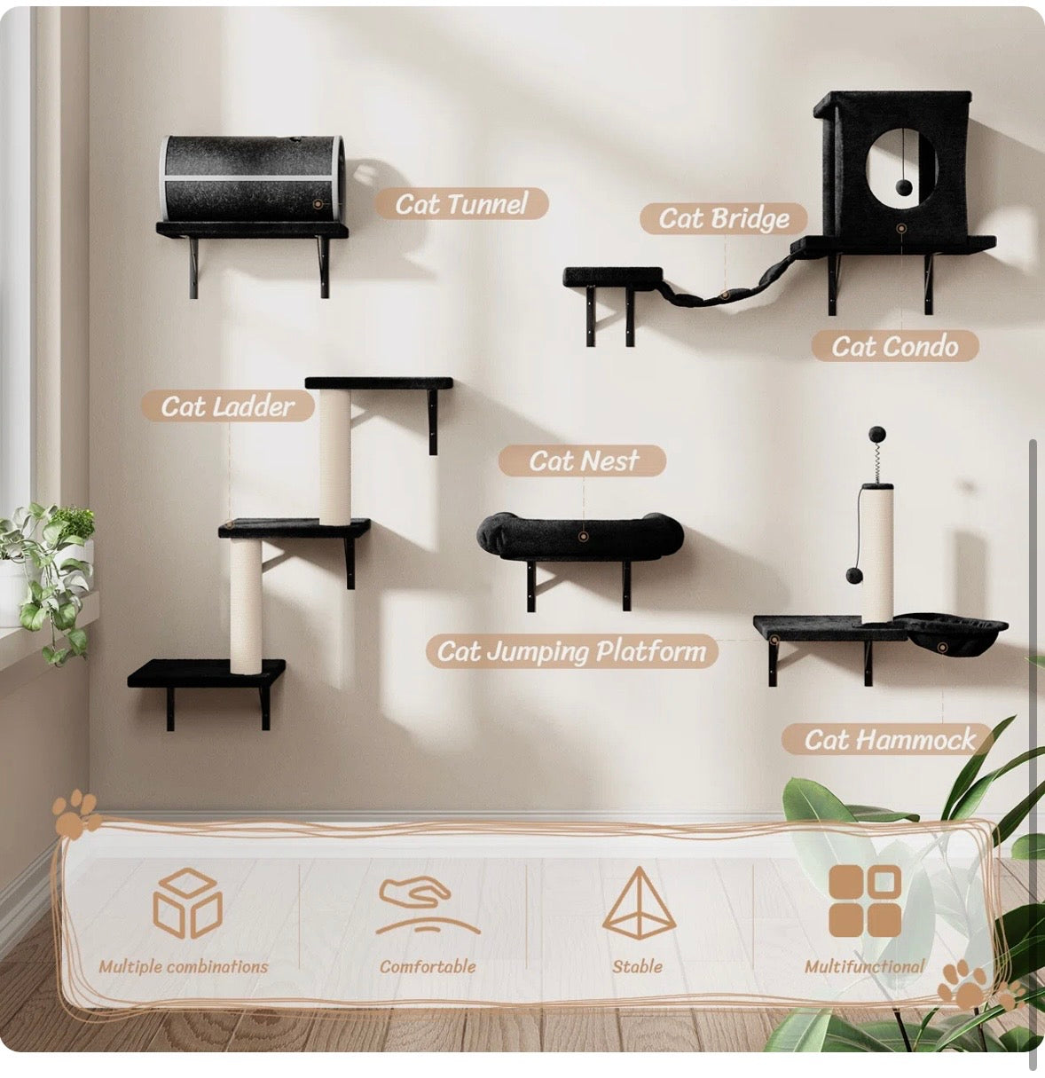 7-Piece Wall-Mounted Cat Furniture Set