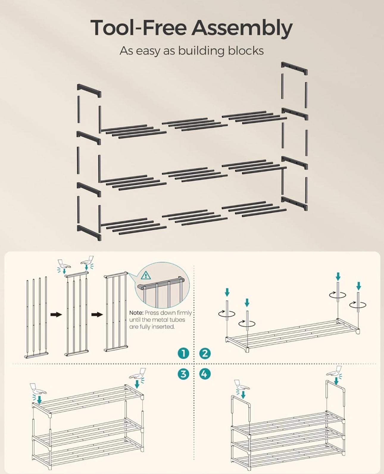 SONGMICS 3-Tier Expandable Metal Shoe Rack
