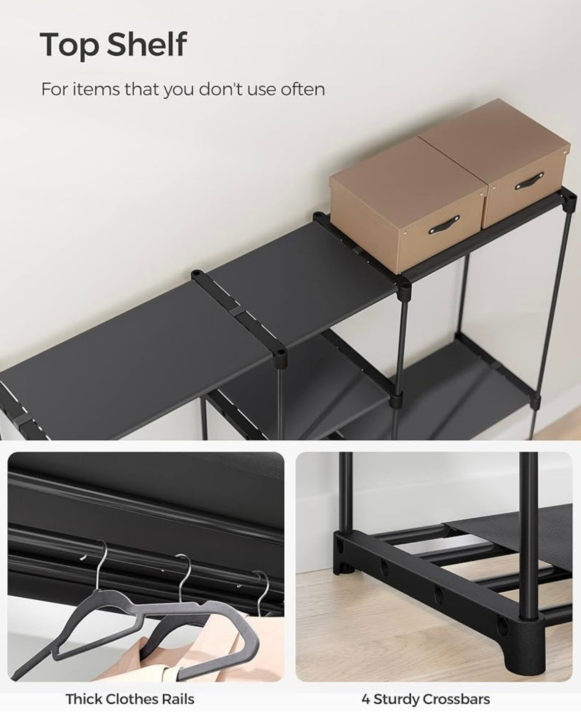 SONGMICS Portable Closet Organizer with Shelves – Black