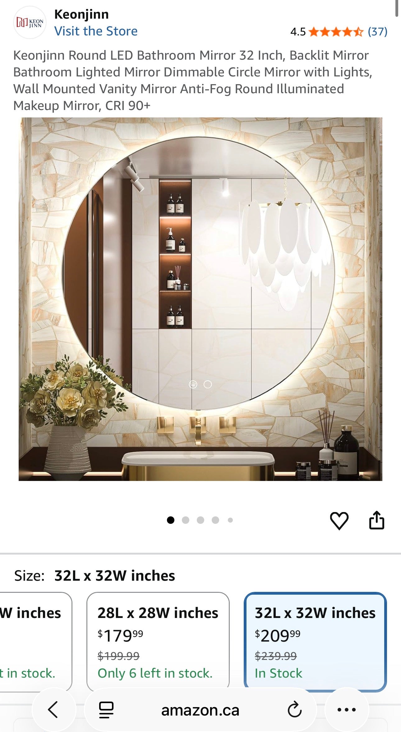 Keonjinn 32” Round LED Bathroom Mirror