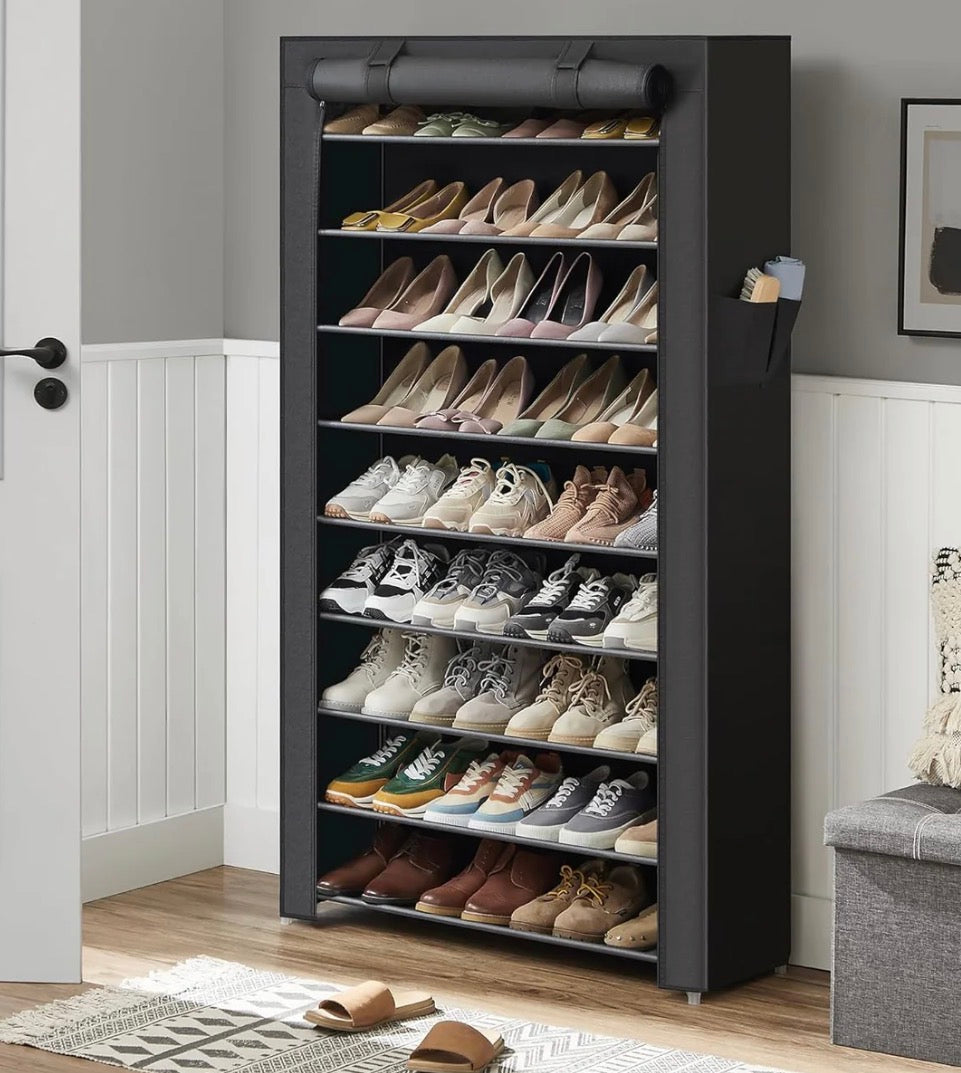 SONGMICS 9-Tier Covered Shoe Organizer with Dustproof Fabric Cover
