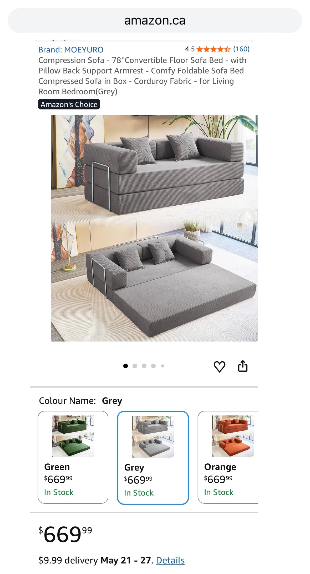 MOEYURO Convertible Foldable Floor Sofa Bed – Corduroy Sleeper Couch