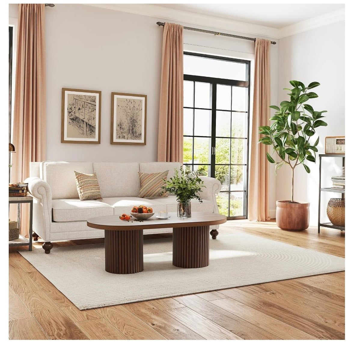 AVZEAR Fluted Oval Coffee Table – Walnut Finish