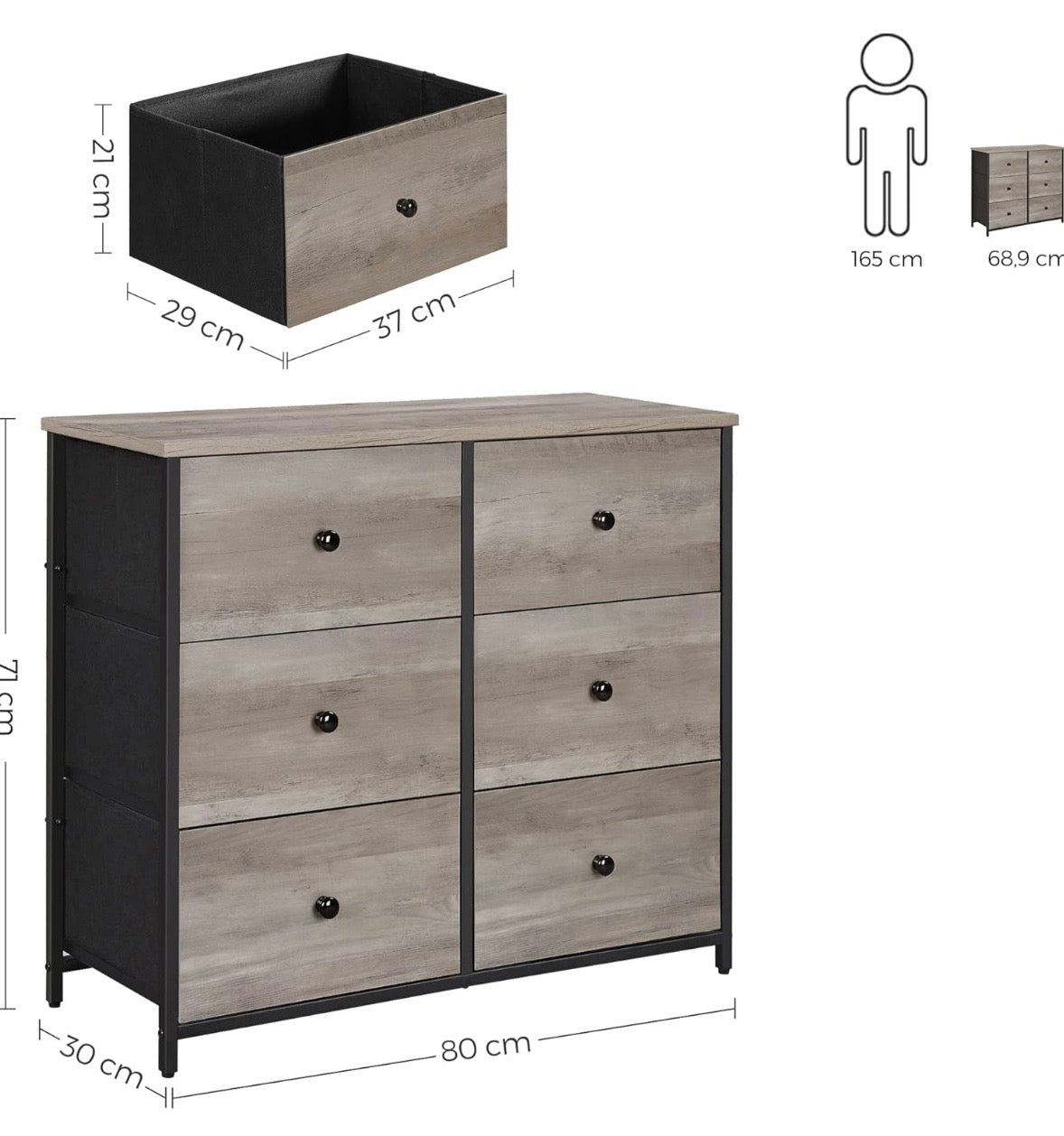 Industrial 6-Drawer Fabric Storage Dresser
