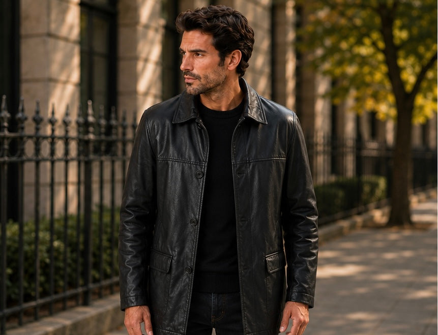 Men’s Classic Black Leather Coat
