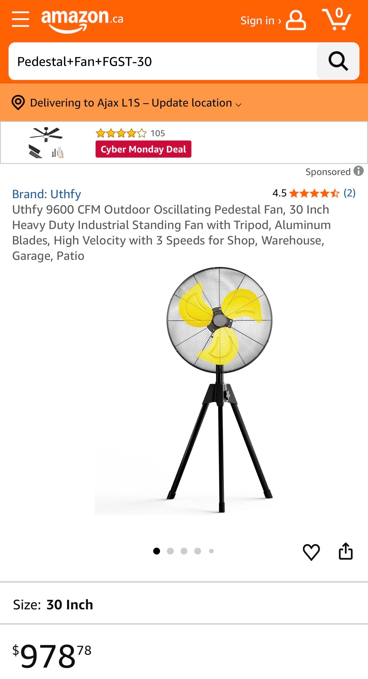 Uthfy 30” High-Velocity Industrial Pedestal Fan