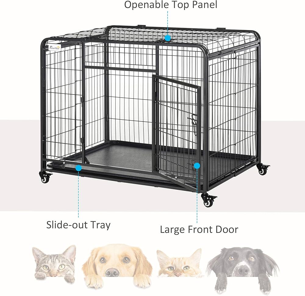PawHut Heavy-Duty Foldable Dog Crate with Wheels - Large